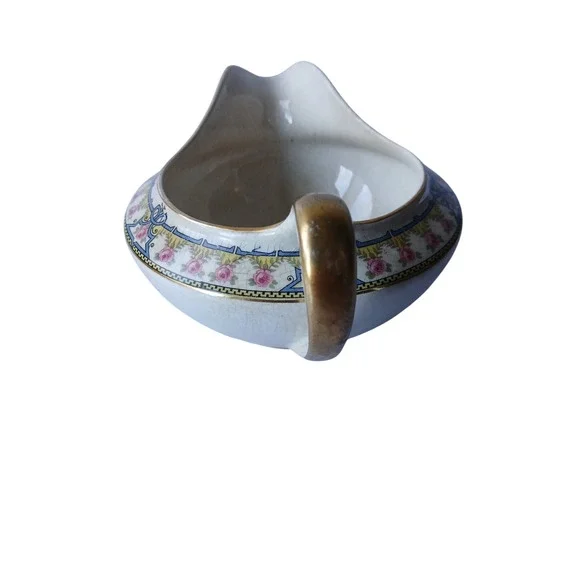 Vintage National China Gravy Boat Floral Rose 18K Gold Handle Salineville Ohio - Picture 3 of 5